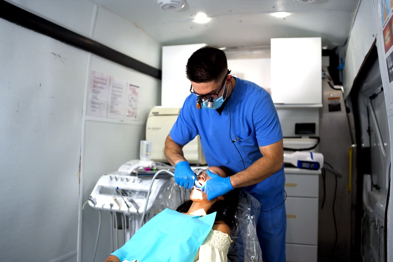 A patient receiving care in the calm, fully equipped mobile dental operatory in Las Vegas